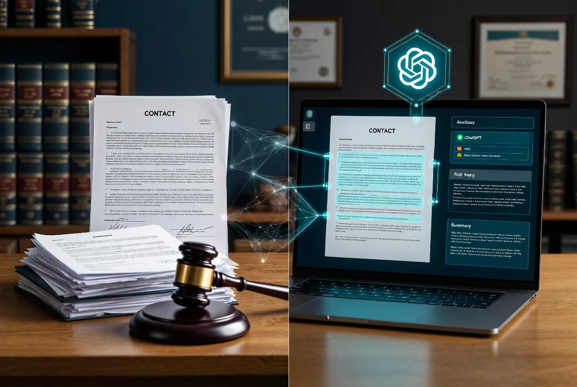 AI contract review for UK solicitors — legal documents and AI interface side by side