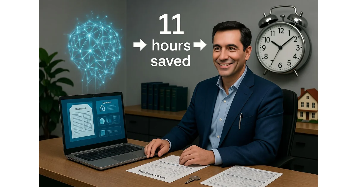 Real estate attorney using AI automation at desk with holographic data screens